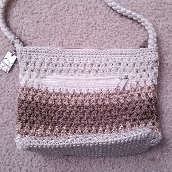 Cute Light Beige and Brown Crochet Knit Weave Shoulder Purse - Picture 3 of 12